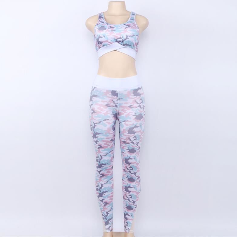 Camouflage print suit 2 Piece Set sexy mesh bra and fitness Leggings