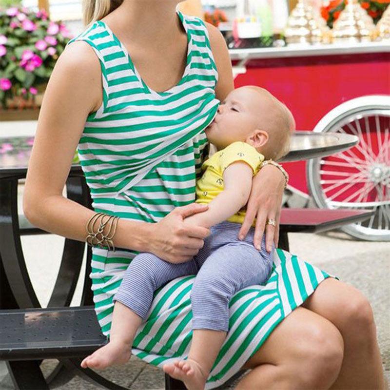 Striped dress breastfeeding skirt