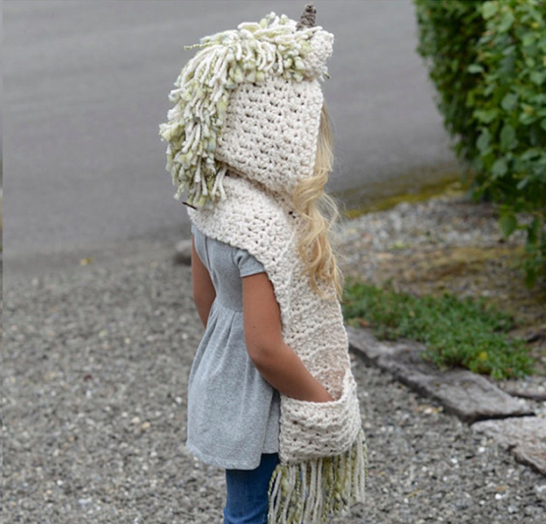 Children's Unicorn Hat Wool Crochet Cape Cap Europe and America Creative Scarf Handmade Child Cartoon Hat Autumn Winter Men and Women