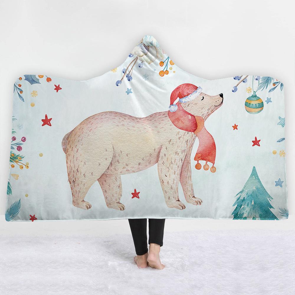 Christmas theme Hooded Blanket for Adult Sherpa Fleece Wearable Throw Blanket Microfiber Galaxy Bedding
