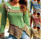 Patchwork long-sleeved turtleneck sweater