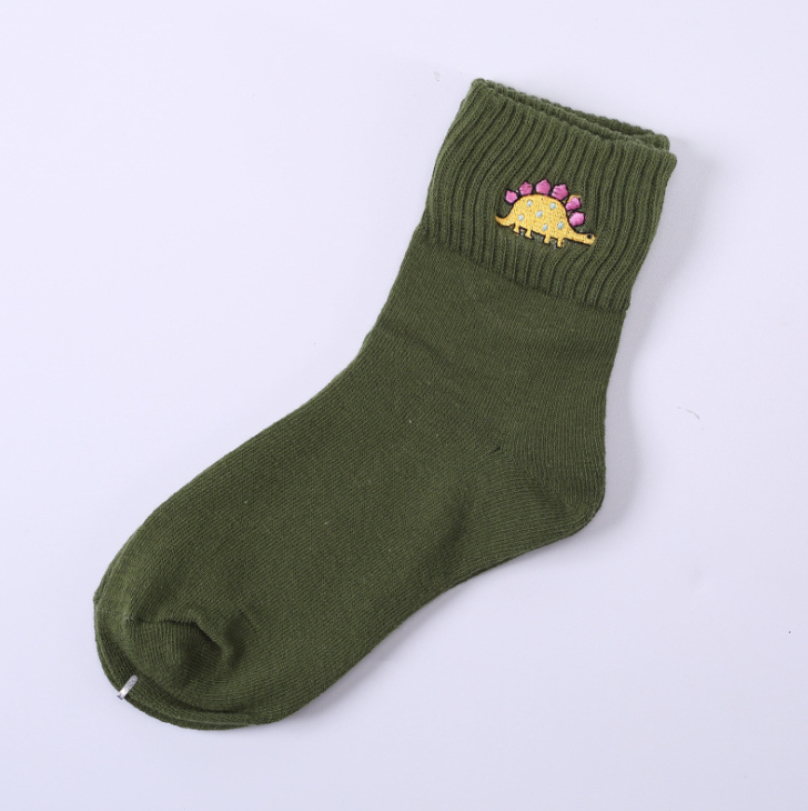 Cotton embroidered dinosaur ladies tube socks