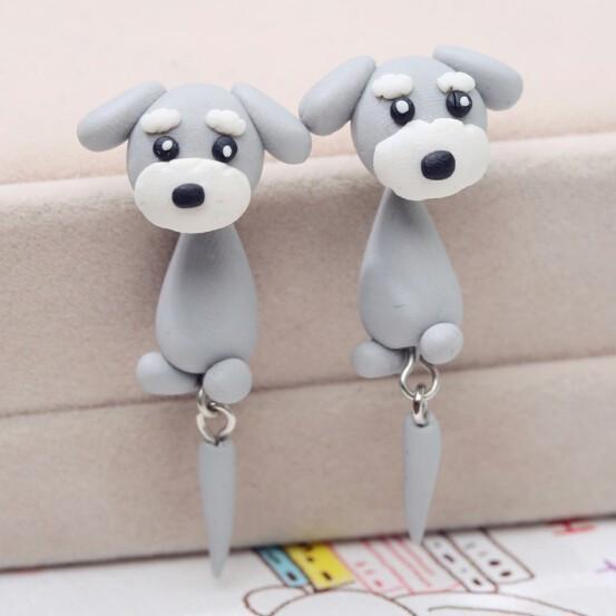 Grey Dog Stud Earrings