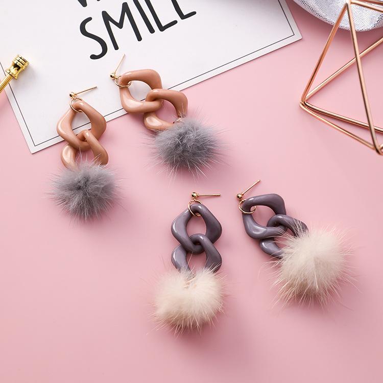 Acrylic chain long hair ball earrings