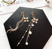 Vintage Asymmetric Pearl Tassel Earrings