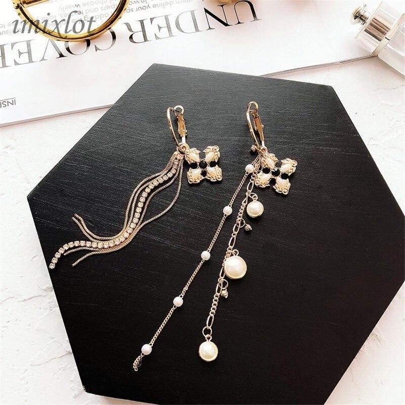 Vintage Asymmetric Pearl Tassel Earrings