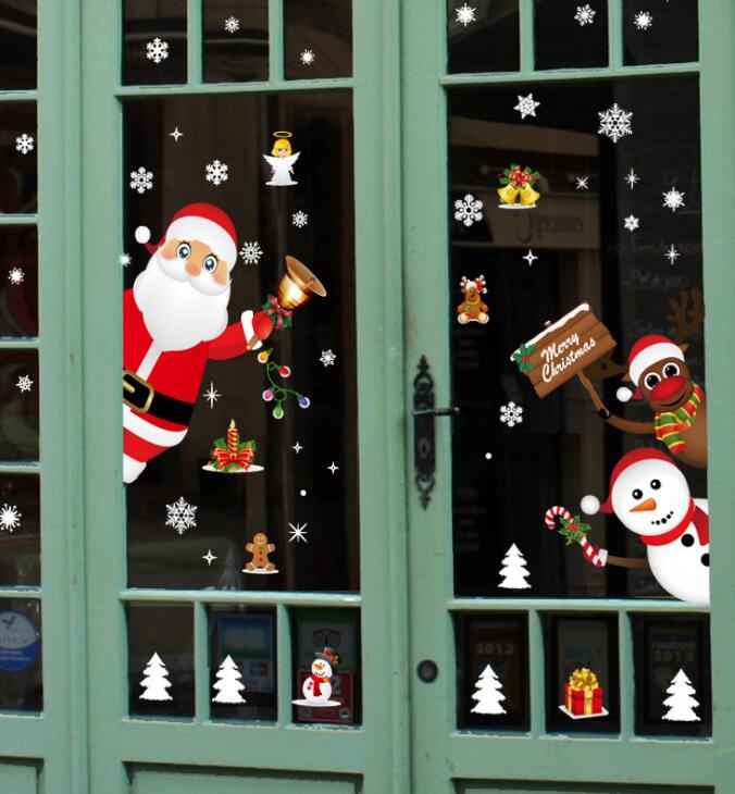 Christmas Snowflake Wall Sticker Window Glass Santa Snowman Elk Elf Gift Sticker Mural For Kids Room Door Home Decor
