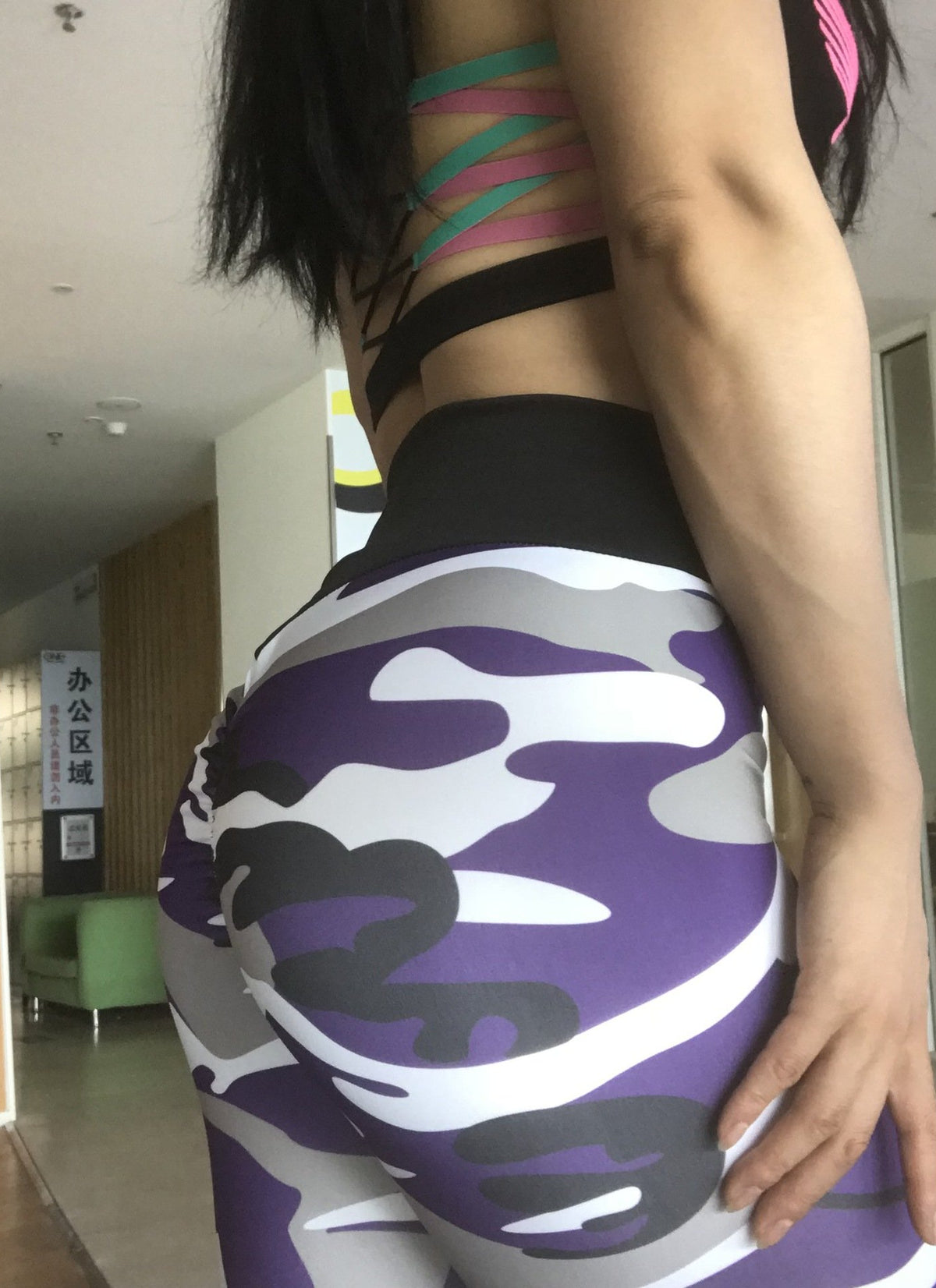Hips high waist camouflage stitching slim yoga seven points bottoming pencil pants