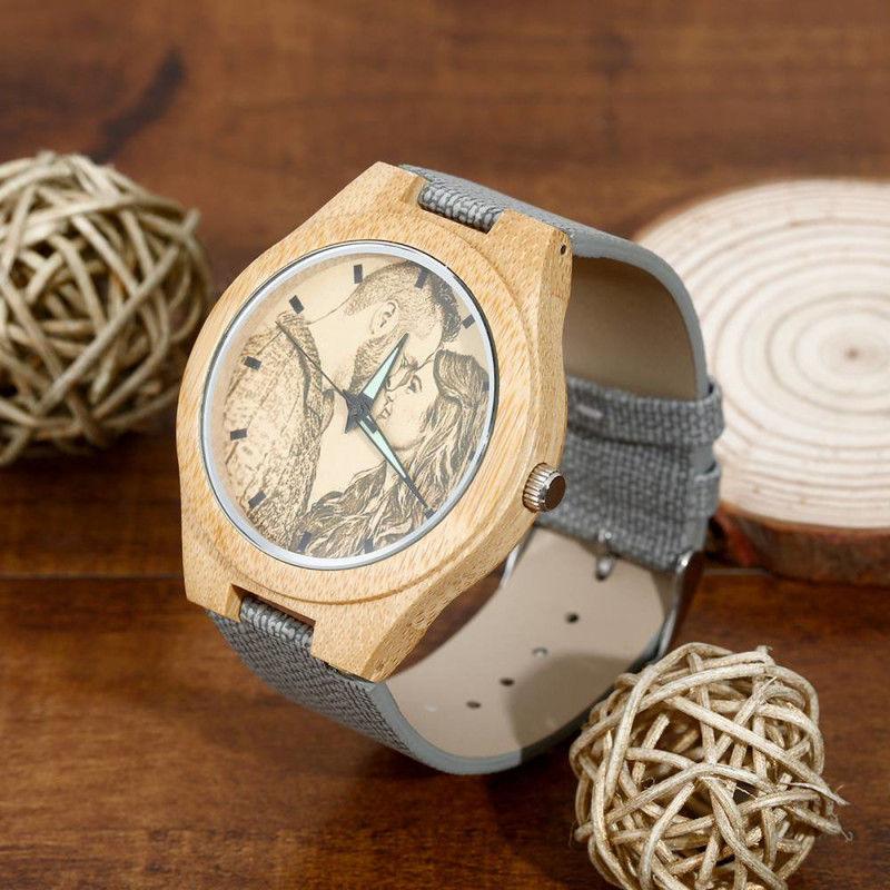 Engraved Bamboo Photo Watch