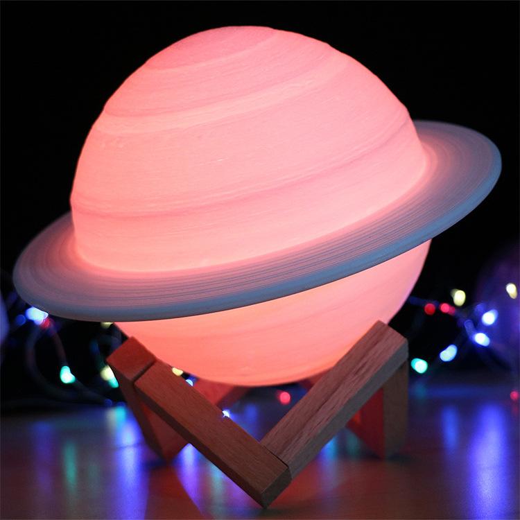 2020 NEW Dropship Rechargeable 3D Print Saturn Lamp Like Moon Lamp Night Light For Moon light with 2Colors 16Colors Remote Gifts