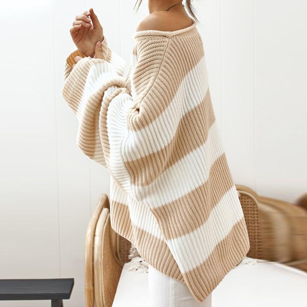 Round neck striped colorblock sweater