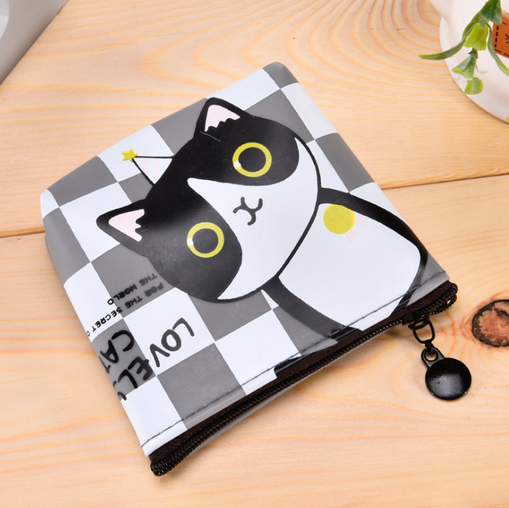 Korean stationery creative cute cartoon small meow PU material zero wallet receiving key bag