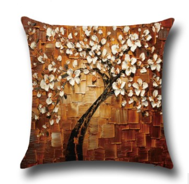 Three-dimensional oil painting trees flowers cotton cushion cushion pillowcase car waist cushion cover