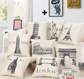 Great Buildings Print Pillow Cases London Paris New York Decorative Pillows Cotton Linen Home Decor Square Throw Pillows Cover