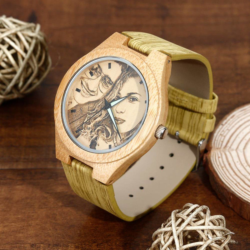 Reloj Fotográfico De Bambú Grabado Para Mujer