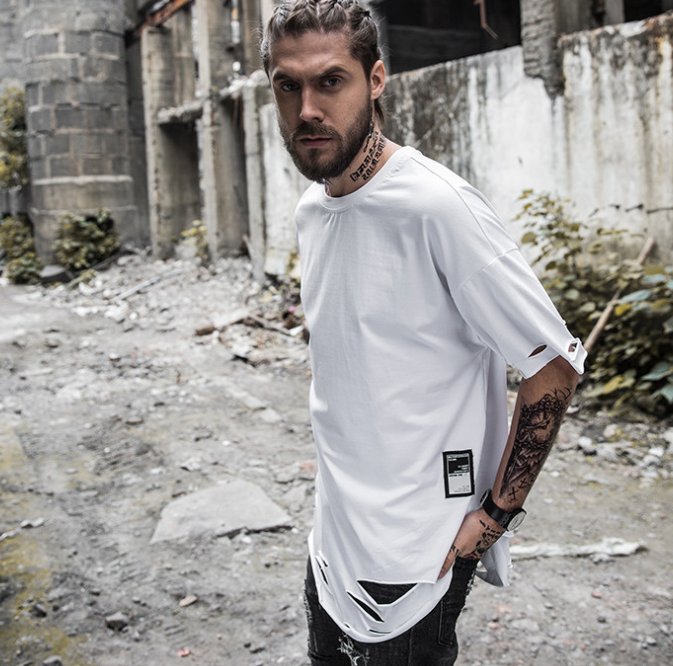 Hole short-sleeved t-shirt loose cotton