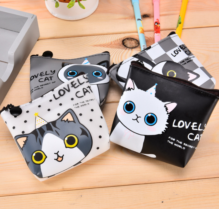 Korean stationery creative cute cartoon small meow PU material zero wallet receiving key bag