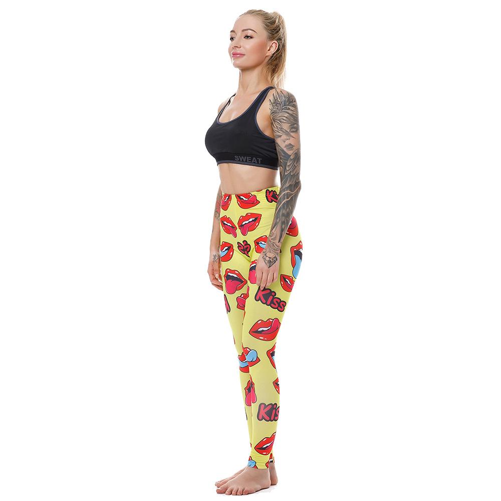 3D red lip print leggings Europe and the United States hip fitness yoga pants printed tights