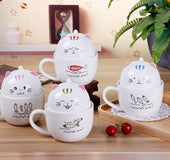 Creative cat cup ceramic mug office cup with lid spoon bone china couple coffee cup tea cup gift