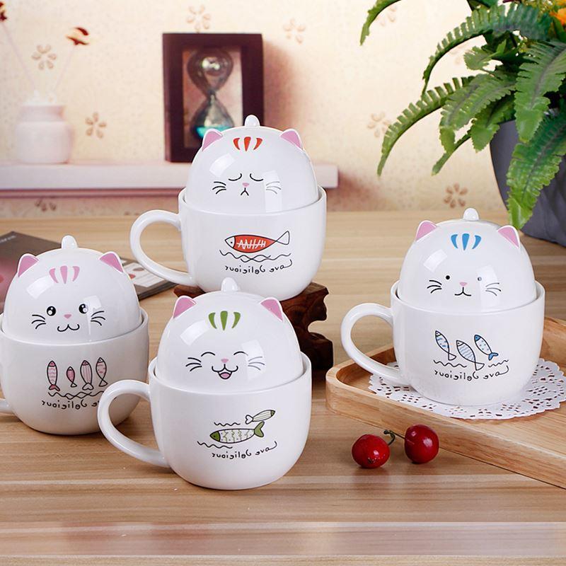 Creative cat cup ceramic mug office cup with lid spoon bone china couple coffee cup tea cup gift
