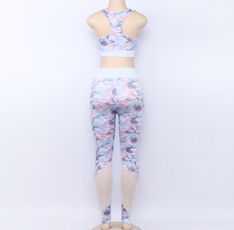 Camouflage print suit 2 Piece Set sexy mesh bra and fitness Leggings