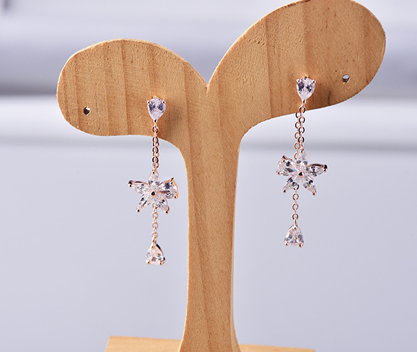 S925 sterling silver flower tassel earrings