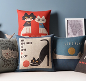 Cartooncotton and linen pillow sofa office cushion linen pillow IKEA literary cute pillowcase without core