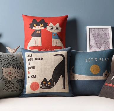 Cartooncotton and linen pillow sofa office cushion linen pillow IKEA literary cute pillowcase without core