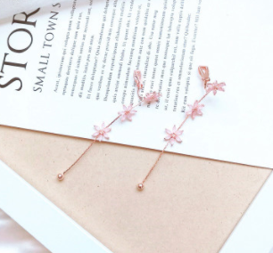 Flower pink tassel earrings
