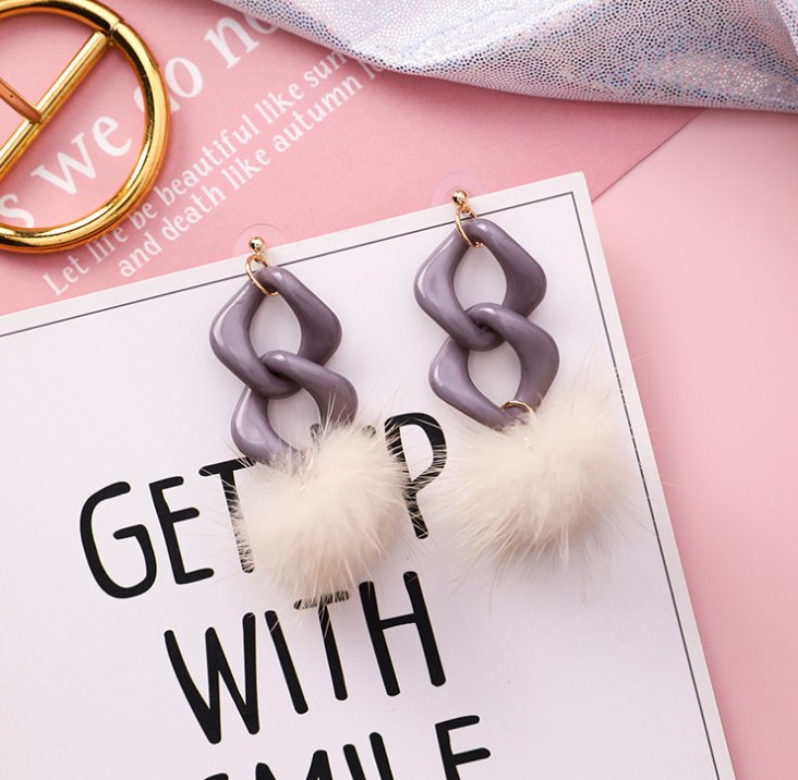 Acrylic chain long hair ball earrings