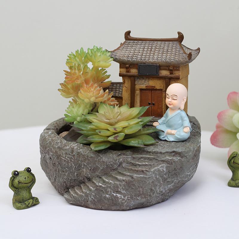 Home zen garden small monk flower pot