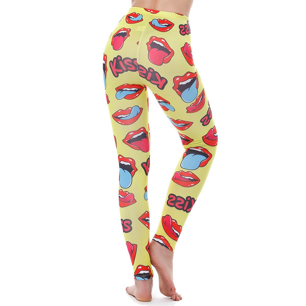 3D red lip print leggings Europe and the United States hip fitness yoga pants printed tights