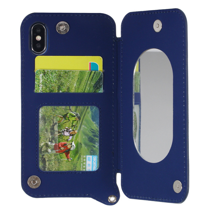 Double buckle flip card makeup mirror mobile phone holster