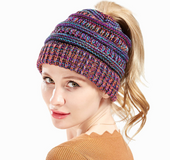 Mixed color knitted wool hat ladies do not label CC horsetail hat Europe and America
