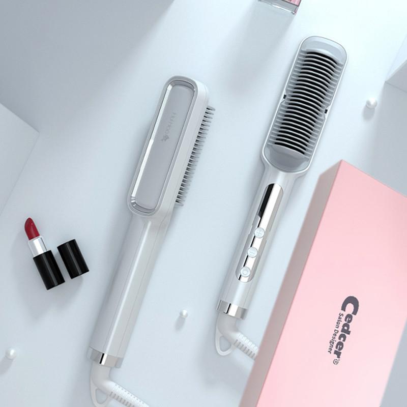 Anti-scalding Hair Straightener Brush Ceramic Hair Curler Heated Electric Smart Brush Hair Straightener