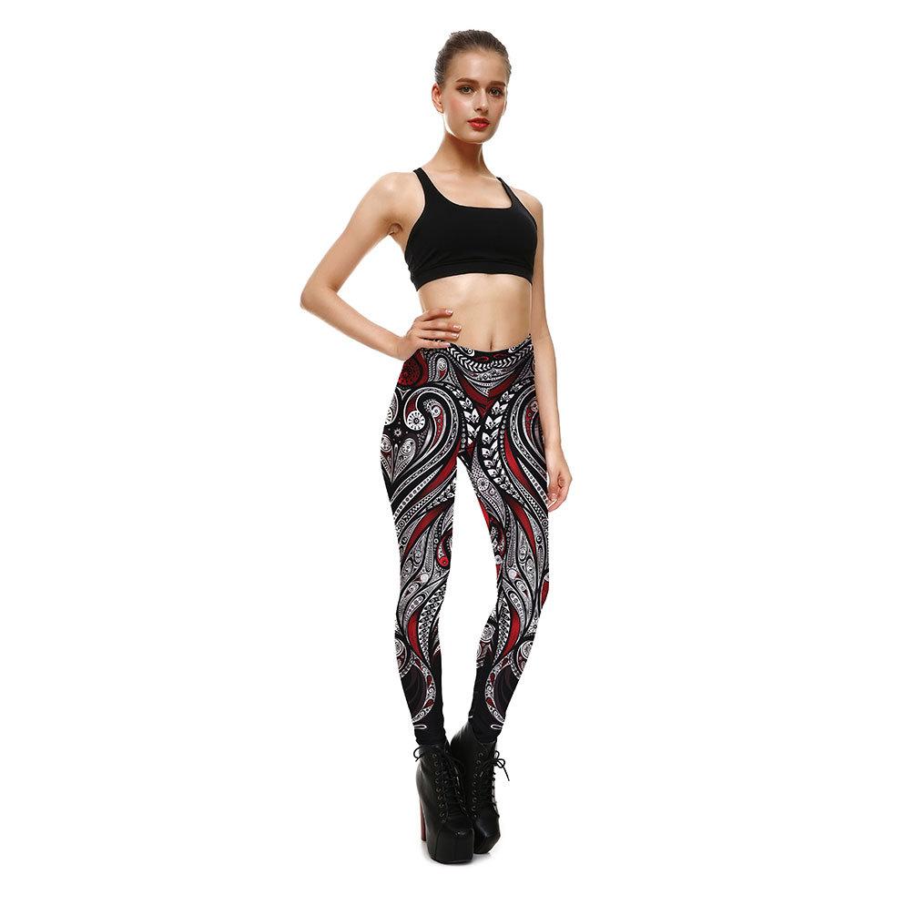 Red Rose+Black Mandala Weave Yoga/Workout Leggings
