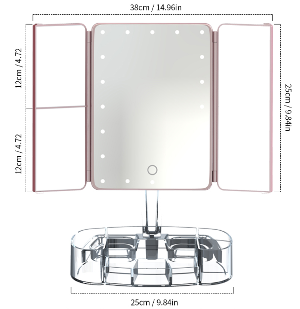 LED Espejo De Maquillaje Con Luz Plegable Portátil