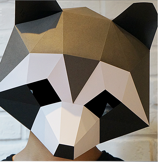 Creative diy paper mold handmade mask small raccoon hood full face tide cute cute masquerade party Halloween