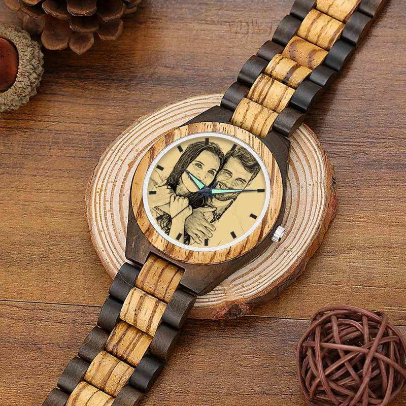 Engraved Wooden Photo Watch
