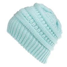 Mixed color knitted wool hat ladies do not label CC horsetail hat Europe and America