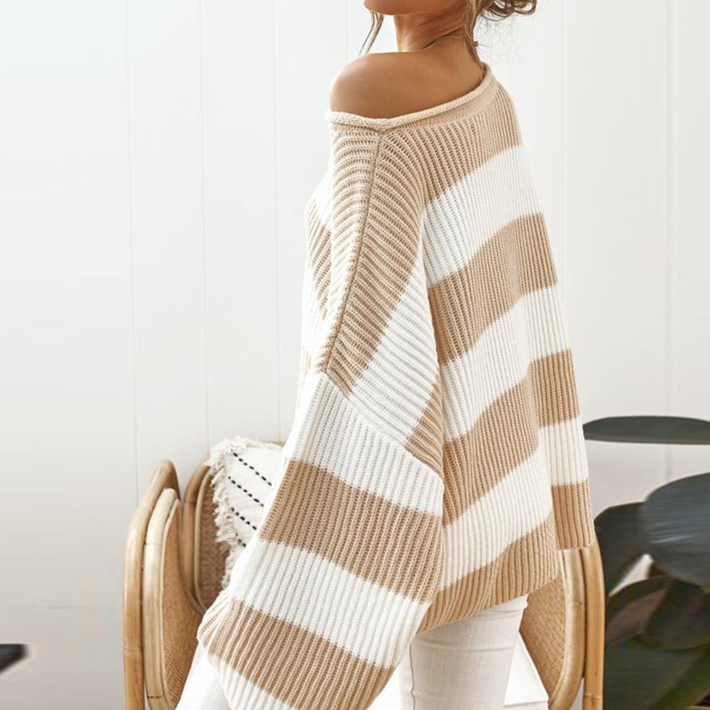 Round neck striped colorblock sweater