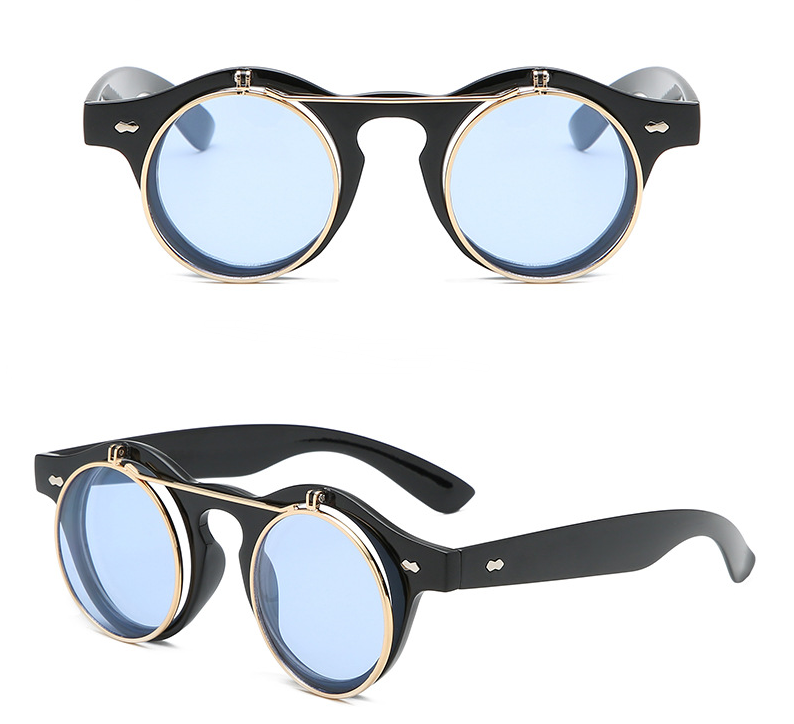 Black Vintage/Retro Round SteamPunk Sunglasses