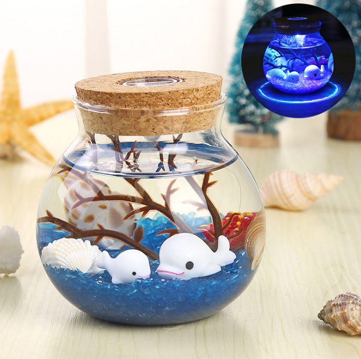 Colorful luminous glass sand sea bottom tropical fish micro landscape ecological bottle creative gifts to send girlfriends night light