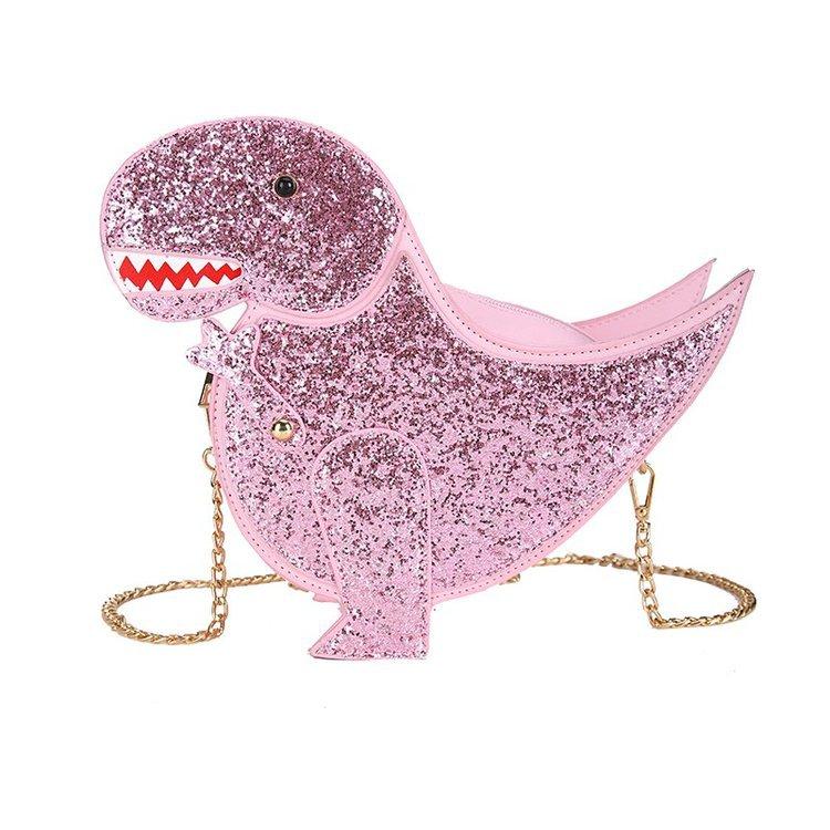 Fashion sequins cute cartoon animal dinosaur shoulder messenger bag stereo personality creative handbag