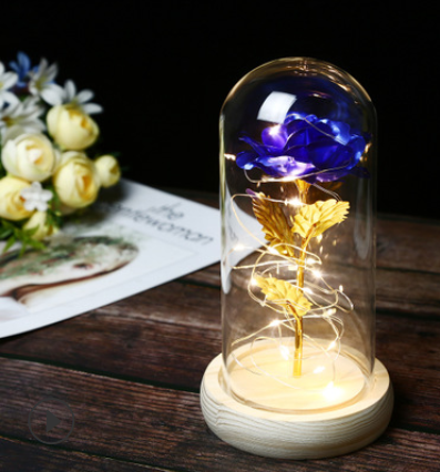 Smuxi LED Rose Wishing Bottle Festival Light Warm White Light Black/Beige Base Rose Flower Bottle Night Light Gift