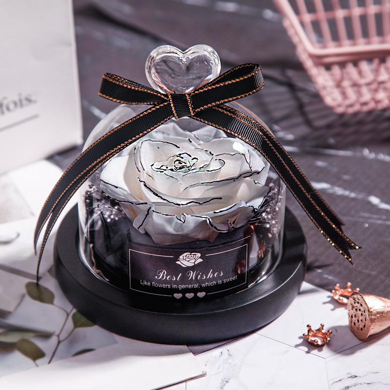 Eternal Flower Box Glass Cover for Christmas Valentine''s Day Gift Birthday Gift Red Preserved Roses