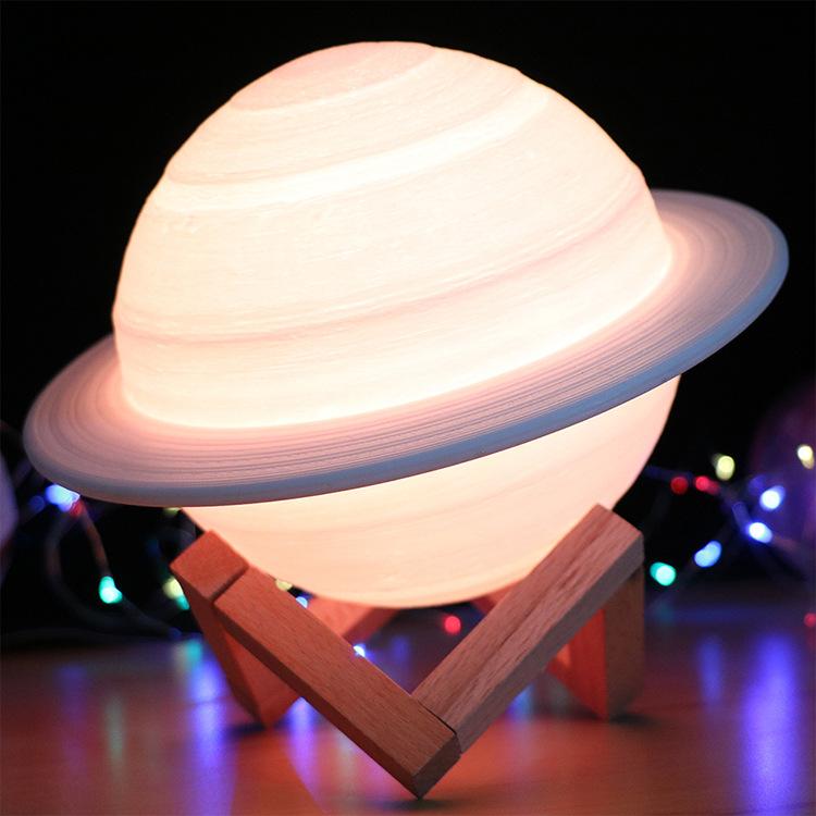 2020 NEW Dropship Rechargeable 3D Print Saturn Lamp Like Moon Lamp Night Light For Moon light with 2Colors 16Colors Remote Gifts