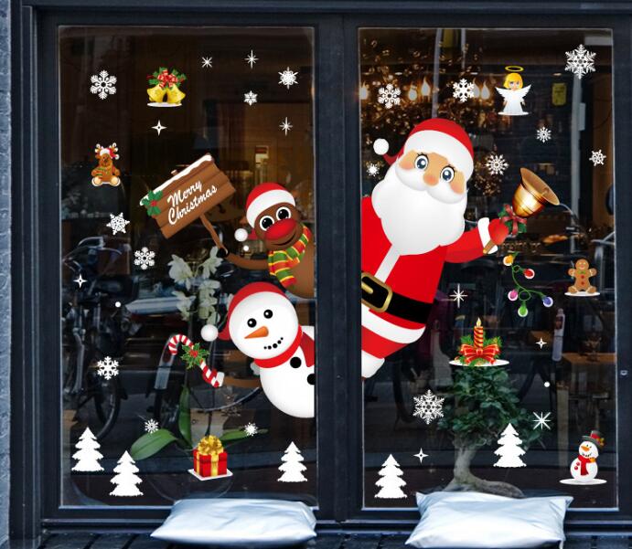 Christmas Snowflake Wall Sticker Window Glass Santa Snowman Elk Elf Gift Sticker Mural For Kids Room Door Home Decor