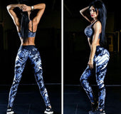 Dark Blue Printed Tight Gym Leggings