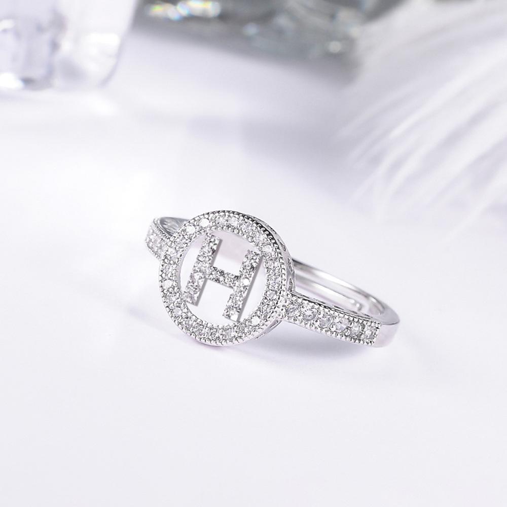 Women's letter adjustable zircon ring